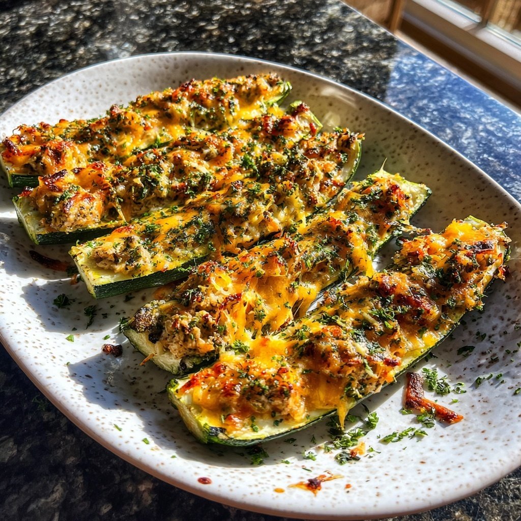 Chicken And Rice Stuffed Zucchini Boats