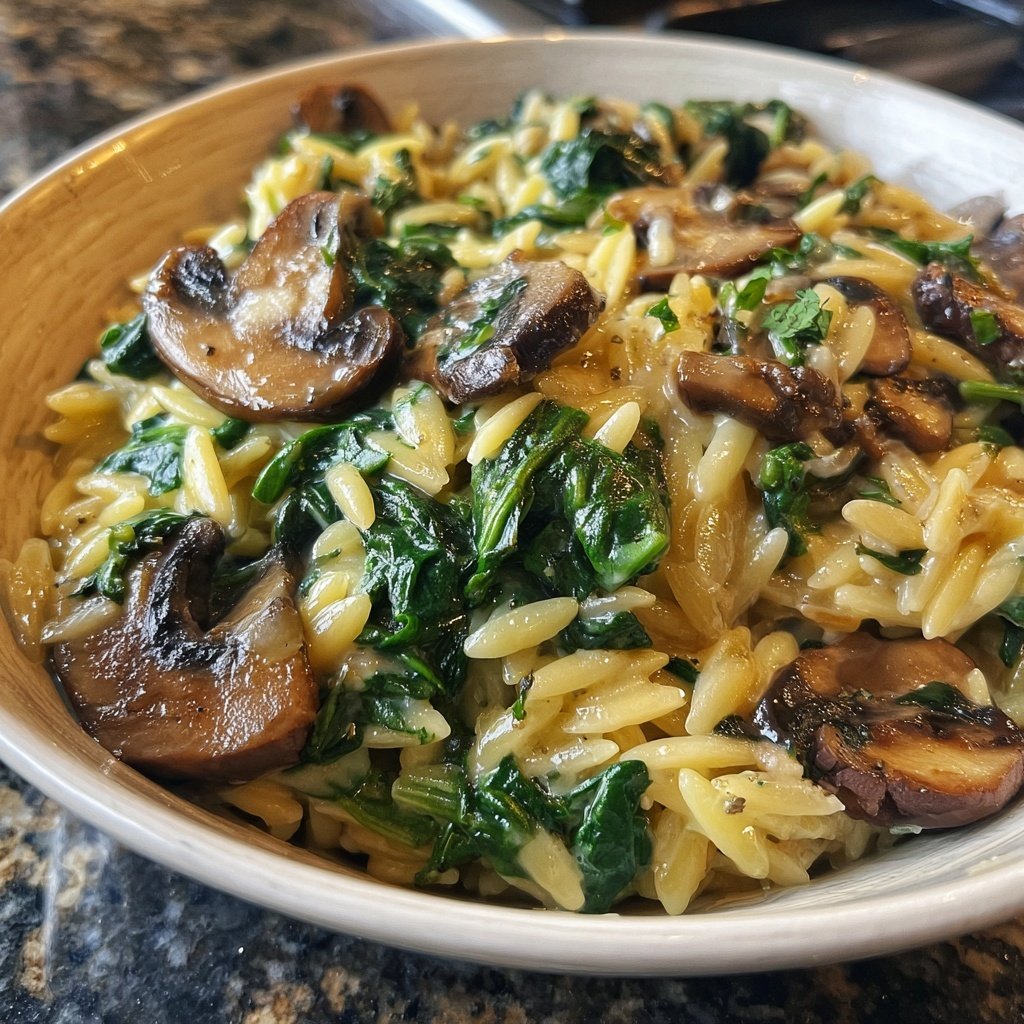 Romantic Creamy Spinach Mushroom Orzo