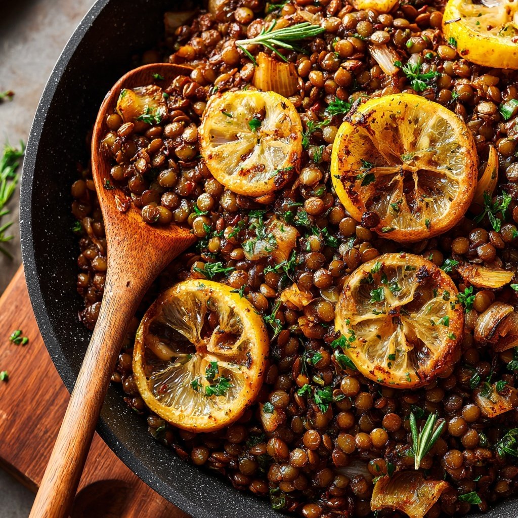 Roasted Lemon Garlic Lentil Skillet